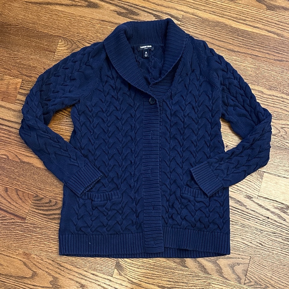 GUC Lands' End Women's Navy Cable Knit Cardigan; M